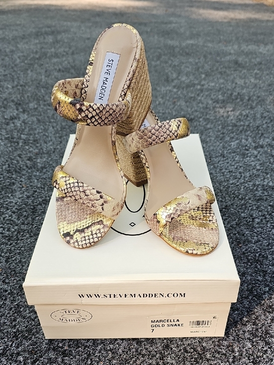 Steve Madden Shoes - Steve Madden Women's 7 Marcella Metallic Gold Snake-Print Heeled Sandals
